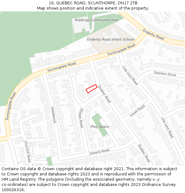 10, QUEBEC ROAD, SCUNTHORPE, DN17 2TB: Location map and indicative extent of plot