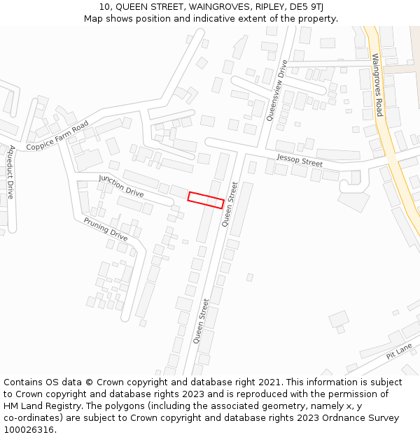 10, QUEEN STREET, WAINGROVES, RIPLEY, DE5 9TJ: Location map and indicative extent of plot