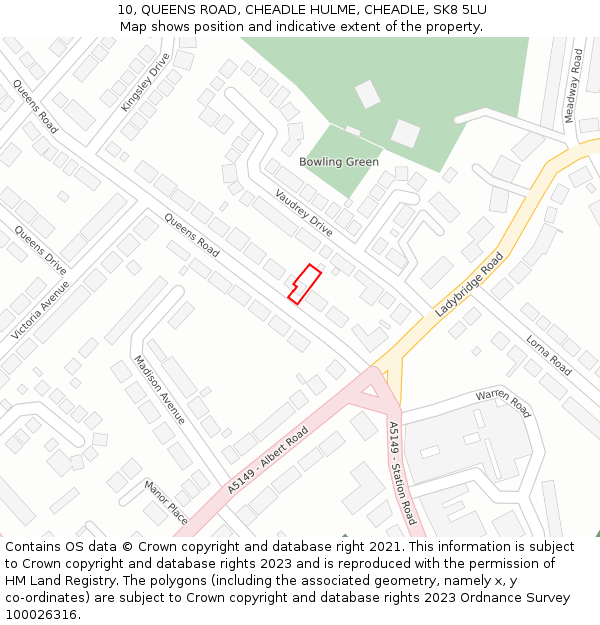 10, QUEENS ROAD, CHEADLE HULME, CHEADLE, SK8 5LU: Location map and indicative extent of plot