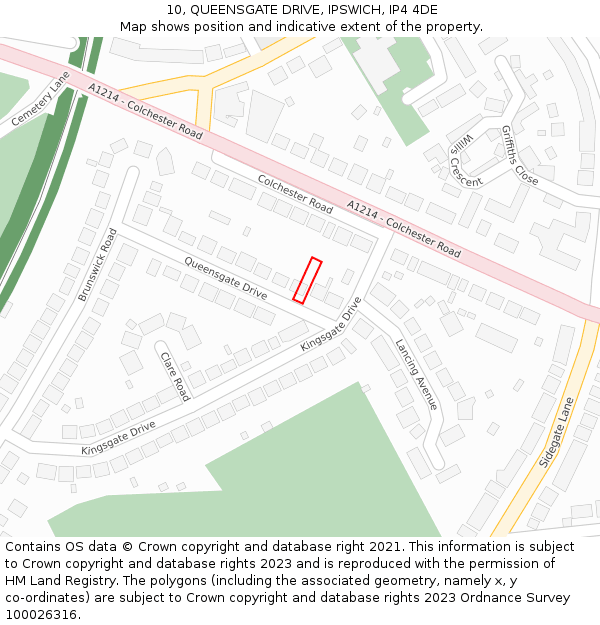 10, QUEENSGATE DRIVE, IPSWICH, IP4 4DE: Location map and indicative extent of plot