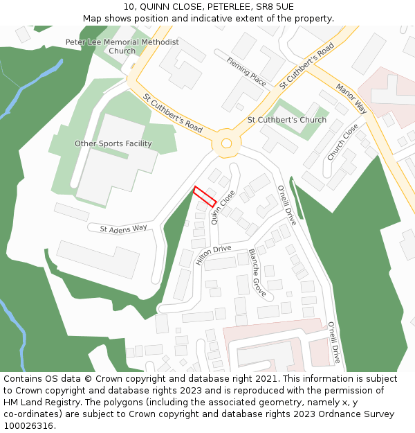 10, QUINN CLOSE, PETERLEE, SR8 5UE: Location map and indicative extent of plot