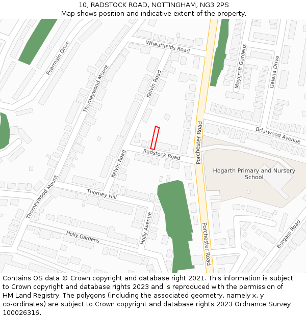 10, RADSTOCK ROAD, NOTTINGHAM, NG3 2PS: Location map and indicative extent of plot