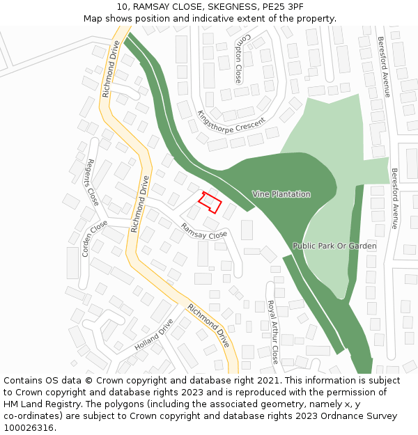 10, RAMSAY CLOSE, SKEGNESS, PE25 3PF: Location map and indicative extent of plot
