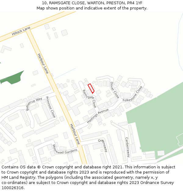 10, RAMSGATE CLOSE, WARTON, PRESTON, PR4 1YF: Location map and indicative extent of plot