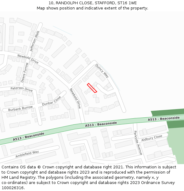 10, RANDOLPH CLOSE, STAFFORD, ST16 1WE: Location map and indicative extent of plot