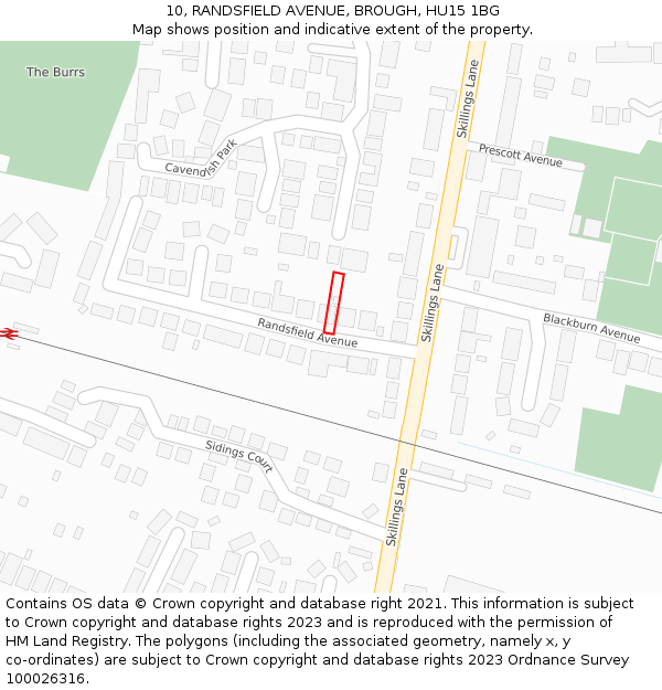 10, RANDSFIELD AVENUE, BROUGH, HU15 1BG: Location map and indicative extent of plot