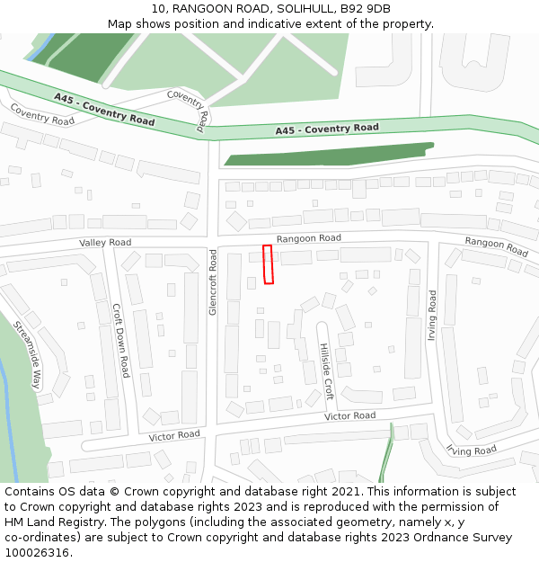 10, RANGOON ROAD, SOLIHULL, B92 9DB: Location map and indicative extent of plot