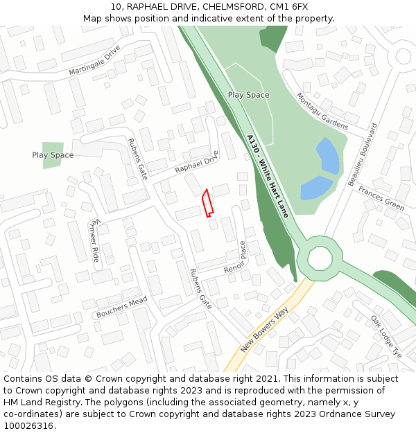 10, RAPHAEL DRIVE, CHELMSFORD, CM1 6FX: Location map and indicative extent of plot