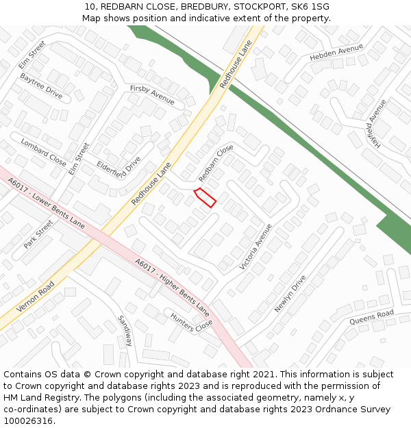 10, REDBARN CLOSE, BREDBURY, STOCKPORT, SK6 1SG: Location map and indicative extent of plot