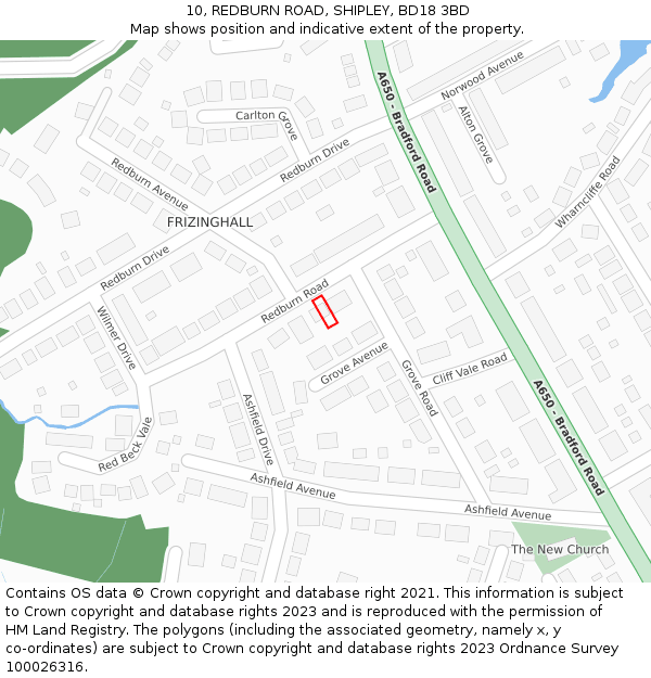 10, REDBURN ROAD, SHIPLEY, BD18 3BD: Location map and indicative extent of plot