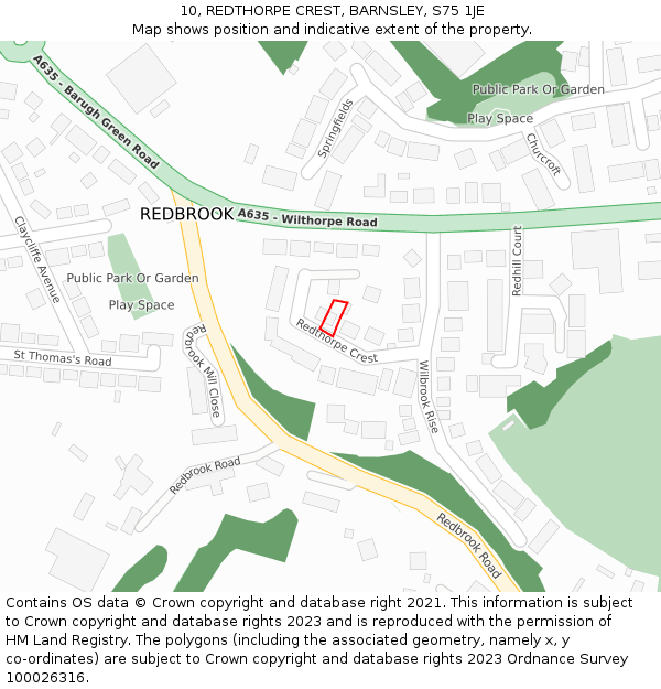 10, REDTHORPE CREST, BARNSLEY, S75 1JE: Location map and indicative extent of plot