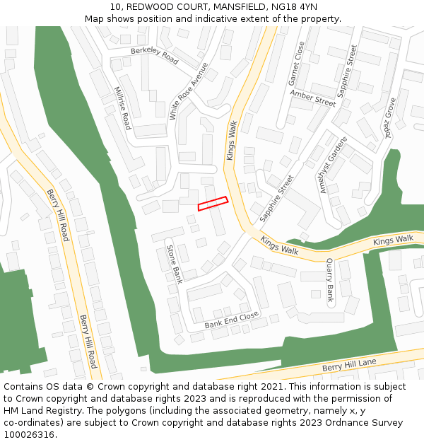 10, REDWOOD COURT, MANSFIELD, NG18 4YN: Location map and indicative extent of plot