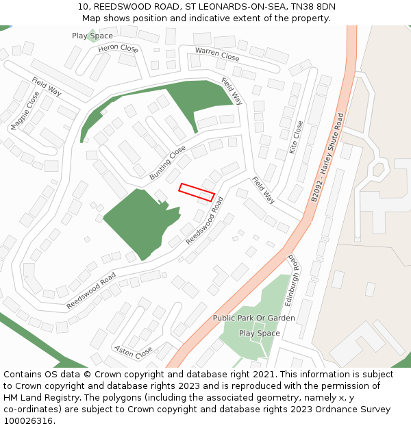 10, REEDSWOOD ROAD, ST LEONARDS-ON-SEA, TN38 8DN: Location map and indicative extent of plot