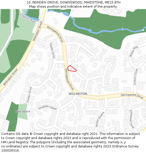 10, REINDEN GROVE, DOWNSWOOD, MAIDSTONE, ME15 8TH: Location map and indicative extent of plot
