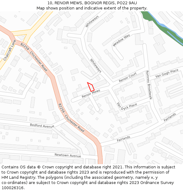 10, RENOIR MEWS, BOGNOR REGIS, PO22 9AU: Location map and indicative extent of plot