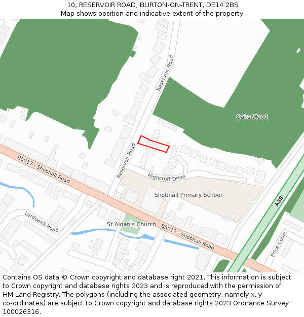 10, RESERVOIR ROAD, BURTON-ON-TRENT, DE14 2BS: Location map and indicative extent of plot