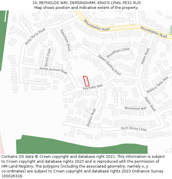 10, REYNOLDS WAY, DERSINGHAM, KING'S LYNN, PE31 6US: Location map and indicative extent of plot