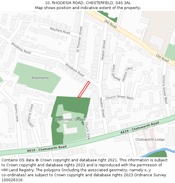 10, RHODESIA ROAD, CHESTERFIELD, S40 3AL: Location map and indicative extent of plot