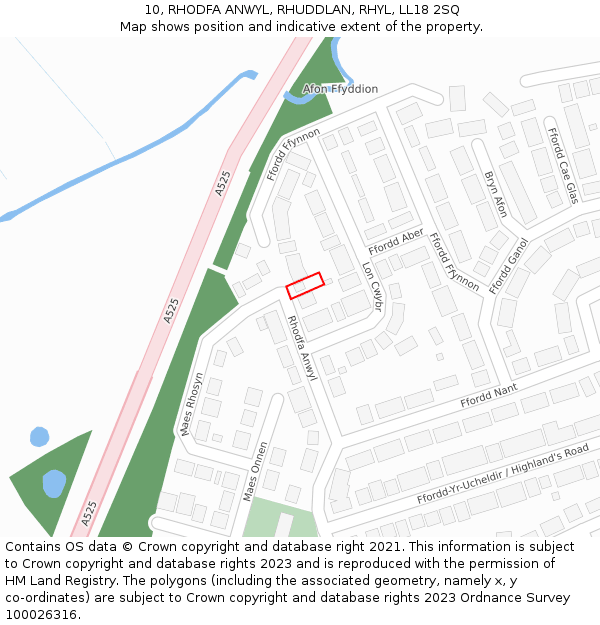10, RHODFA ANWYL, RHUDDLAN, RHYL, LL18 2SQ: Location map and indicative extent of plot