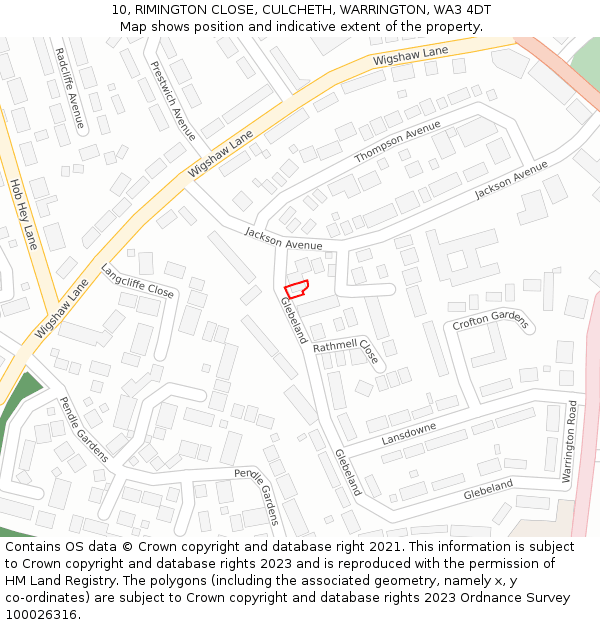 10, RIMINGTON CLOSE, CULCHETH, WARRINGTON, WA3 4DT: Location map and indicative extent of plot