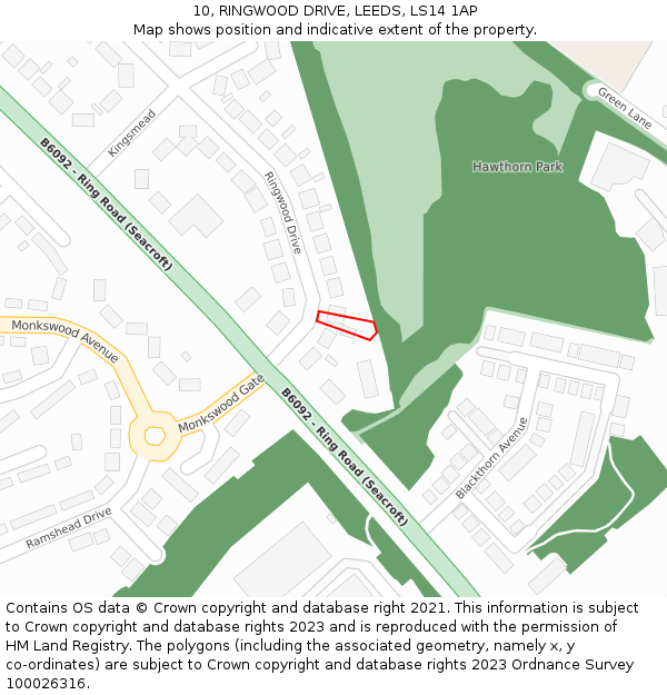 10, RINGWOOD DRIVE, LEEDS, LS14 1AP: Location map and indicative extent of plot