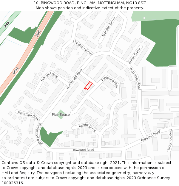 10, RINGWOOD ROAD, BINGHAM, NOTTINGHAM, NG13 8SZ: Location map and indicative extent of plot