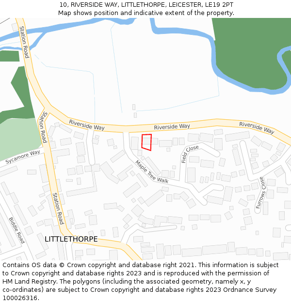 10, RIVERSIDE WAY, LITTLETHORPE, LEICESTER, LE19 2PT: Location map and indicative extent of plot