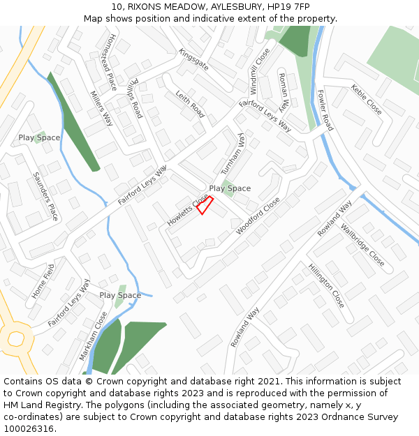 10, RIXONS MEADOW, AYLESBURY, HP19 7FP: Location map and indicative extent of plot