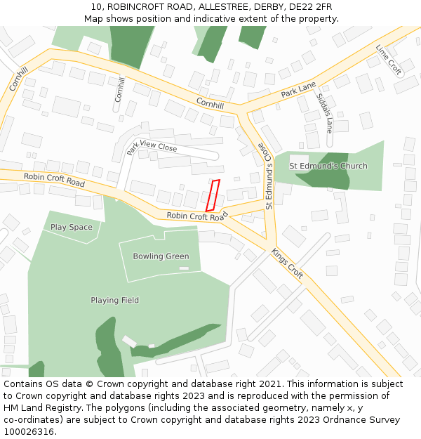 10, ROBINCROFT ROAD, ALLESTREE, DERBY, DE22 2FR: Location map and indicative extent of plot