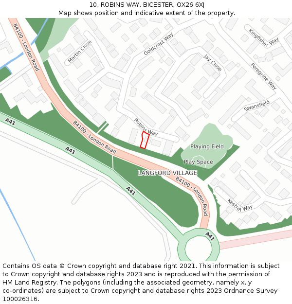 10, ROBINS WAY, BICESTER, OX26 6XJ: Location map and indicative extent of plot