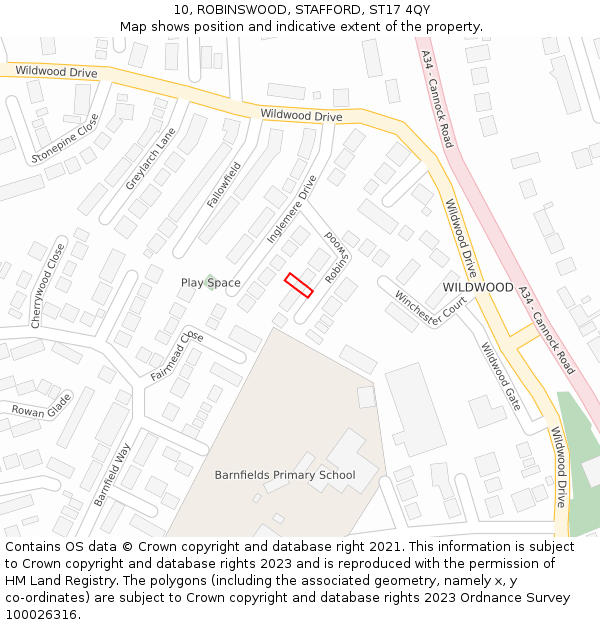 10, ROBINSWOOD, STAFFORD, ST17 4QY: Location map and indicative extent of plot