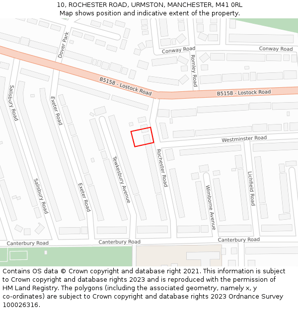 10, ROCHESTER ROAD, URMSTON, MANCHESTER, M41 0RL: Location map and indicative extent of plot