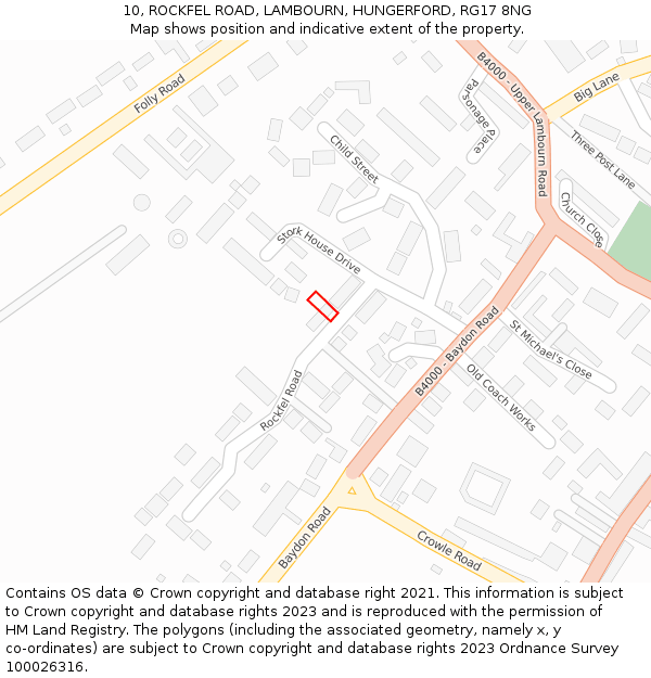 10, ROCKFEL ROAD, LAMBOURN, HUNGERFORD, RG17 8NG: Location map and indicative extent of plot