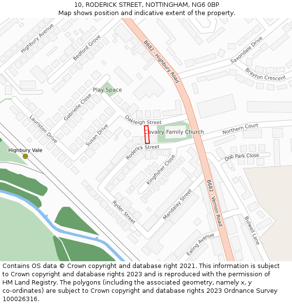 10, RODERICK STREET, NOTTINGHAM, NG6 0BP: Location map and indicative extent of plot