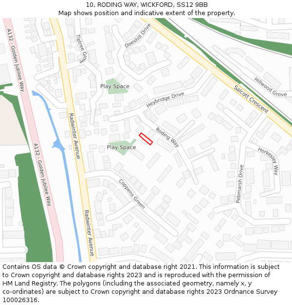 10, RODING WAY, WICKFORD, SS12 9BB: Location map and indicative extent of plot