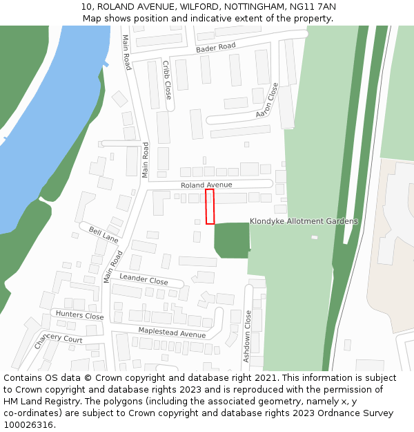 10, ROLAND AVENUE, WILFORD, NOTTINGHAM, NG11 7AN: Location map and indicative extent of plot