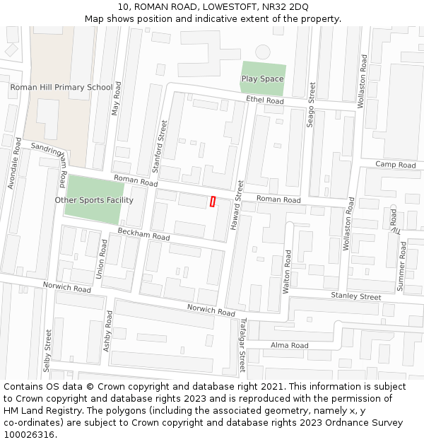 10, ROMAN ROAD, LOWESTOFT, NR32 2DQ: Location map and indicative extent of plot