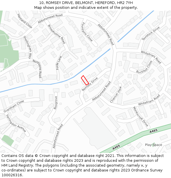 10, ROMSEY DRIVE, BELMONT, HEREFORD, HR2 7YH: Location map and indicative extent of plot