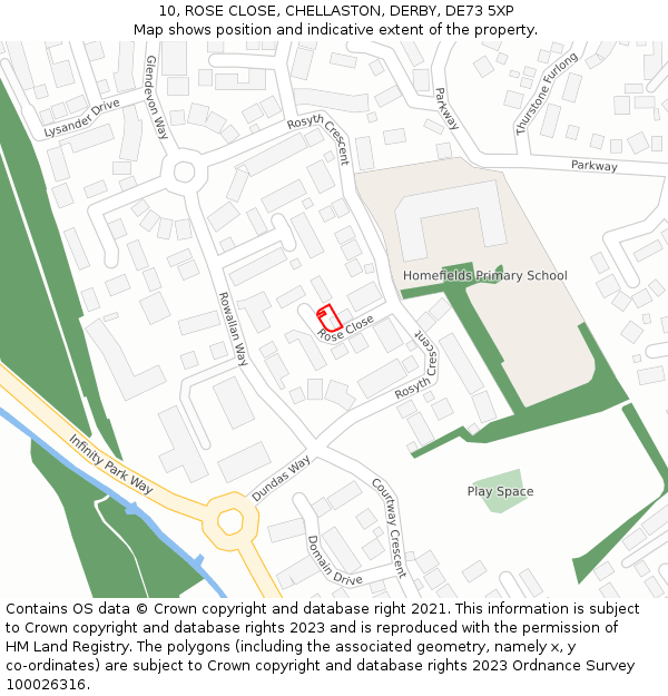 10, ROSE CLOSE, CHELLASTON, DERBY, DE73 5XP: Location map and indicative extent of plot