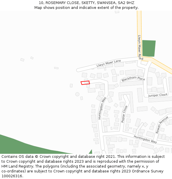 10, ROSEMARY CLOSE, SKETTY, SWANSEA, SA2 9HZ: Location map and indicative extent of plot