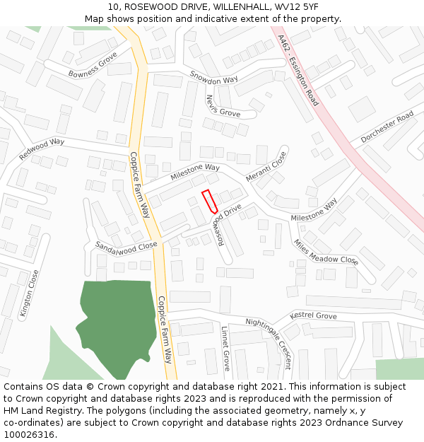 10, ROSEWOOD DRIVE, WILLENHALL, WV12 5YF: Location map and indicative extent of plot