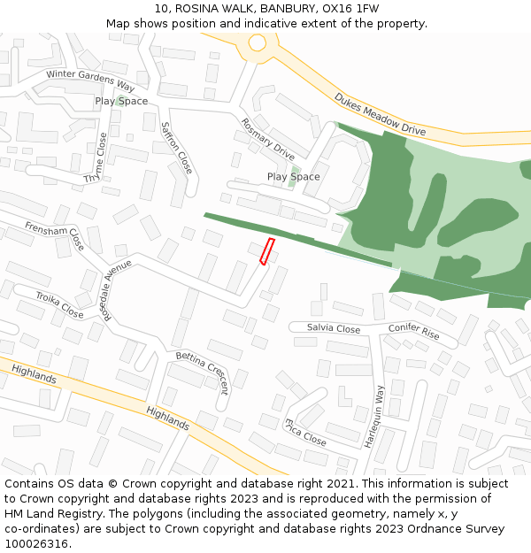 10, ROSINA WALK, BANBURY, OX16 1FW: Location map and indicative extent of plot