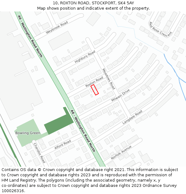 10, ROXTON ROAD, STOCKPORT, SK4 5AY: Location map and indicative extent of plot