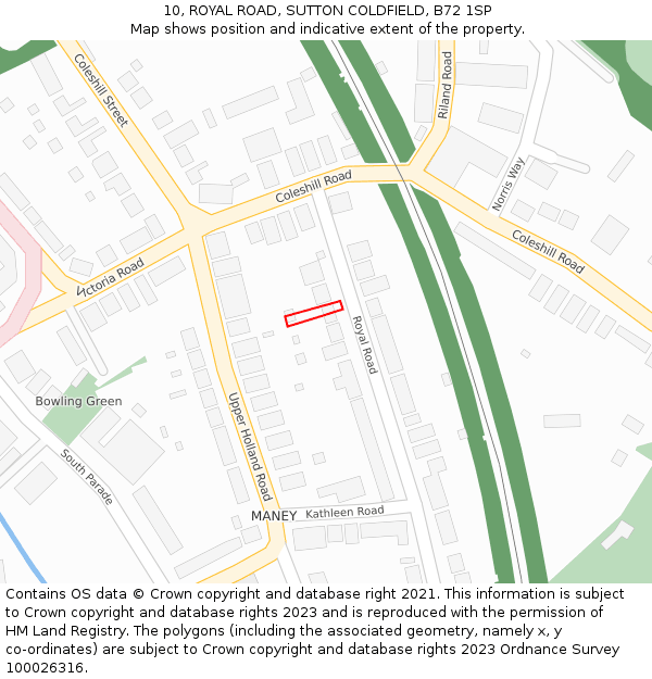 10, ROYAL ROAD, SUTTON COLDFIELD, B72 1SP: Location map and indicative extent of plot