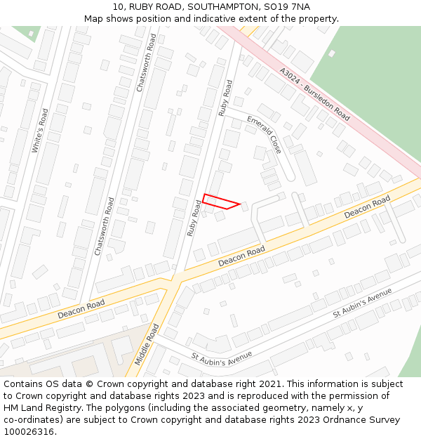 10, RUBY ROAD, SOUTHAMPTON, SO19 7NA: Location map and indicative extent of plot