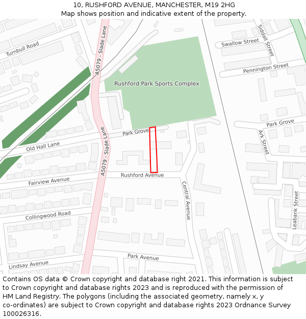 10, RUSHFORD AVENUE, MANCHESTER, M19 2HG: Location map and indicative extent of plot