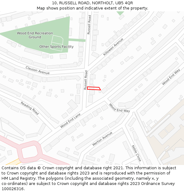 10, RUSSELL ROAD, NORTHOLT, UB5 4QR: Location map and indicative extent of plot