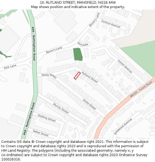 10, RUTLAND STREET, MANSFIELD, NG18 4AW: Location map and indicative extent of plot
