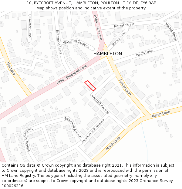 10, RYECROFT AVENUE, HAMBLETON, POULTON-LE-FYLDE, FY6 9AB: Location map and indicative extent of plot