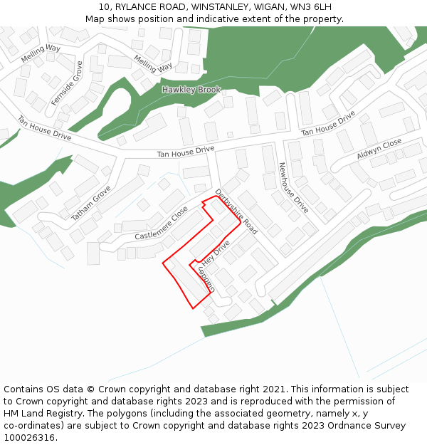 10, RYLANCE ROAD, WINSTANLEY, WIGAN, WN3 6LH: Location map and indicative extent of plot